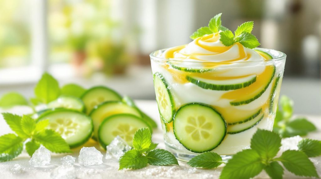 découvrez notre recette de glace minute au concombre, un dessert glacé surprenant réalisé en seulement 3 ingrédients ! parfait pour se rafraîchir, ce mélange innovant allie fraîcheur et légèreté pour un instant gourmand dont vous ne pourrez plus vous passer.