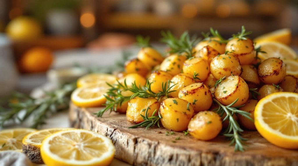 découvrez une recette savoureuse de pommes de terre grenaille rôties aux herbes et citron confit. ce plat simple à réaliser promet d'impressionner vos invités par ses saveurs aromatiques et son élégance. idéal en accompagnement ou en plat principal, il ravira tous les palets.