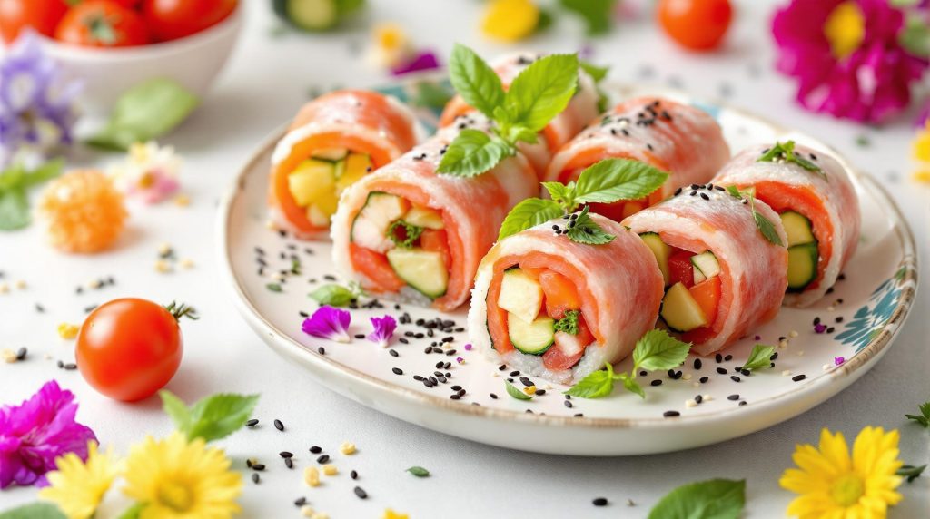 découvrez une idée apéritif originale avec nos sushis de tomates et concombres. une recette bluffante qui ravira vos invités et apportera une touche fraîche et innovante à vos apéros. changez vos habitudes et surprenez avec cette création savoureuse et colorée!
