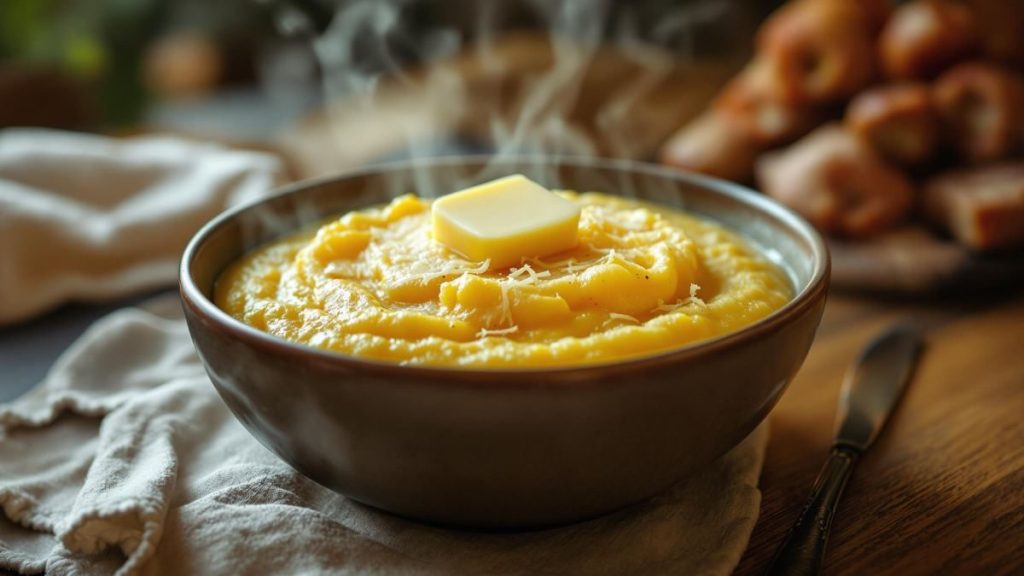 Bol de polenta crémeuse maison au parmesan et beurre fondant