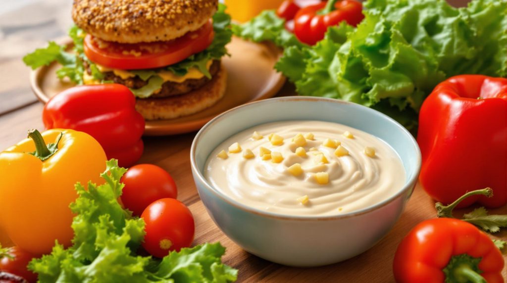 découvrez notre mayonnaise au miso doux et gingembre, un twist umami parfait pour sublimer vos burgers veggie et apporter une touche gourmande à tous vos plats végétariens.