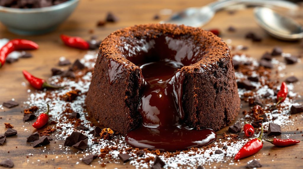 découvrez un moelleux au chocolat rehaussé par la touche fumée et épicée du piment chipotle, une expérience gourmande et audacieuse réservée aux amateurs de sensations intenses.