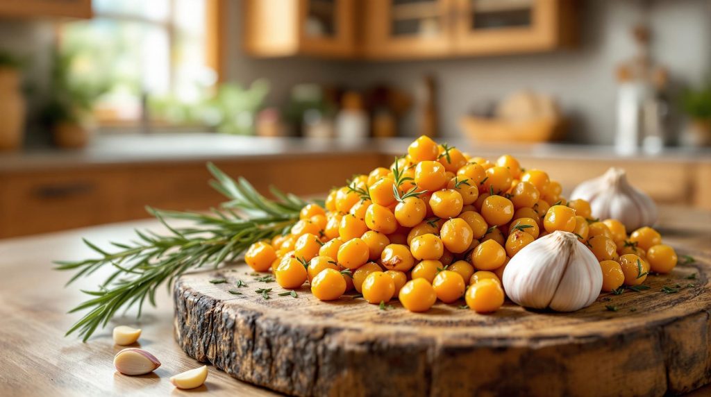 découvrez notre recette de pois chiches au four au romarin et à l'ail : des chips végétales croustillantes, savoureuses et saines, parfaites pour un apéritif gourmand et original !