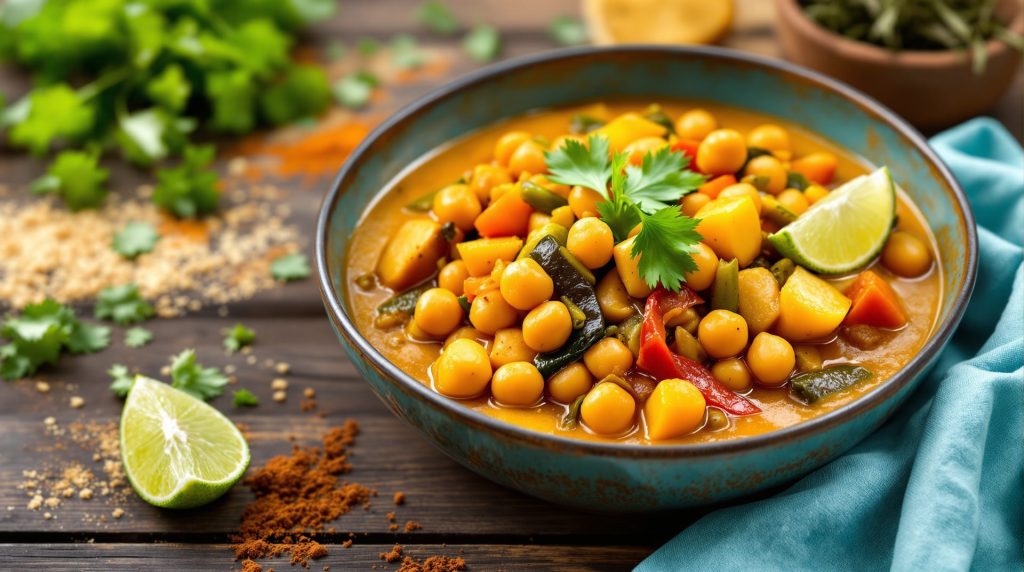 savourez un délicieux curry massaman aux pois chiches, une recette végétarienne facile et réconfortante, prête en moins de 30 minutes. parfait pour un repas rapide et gourmand !