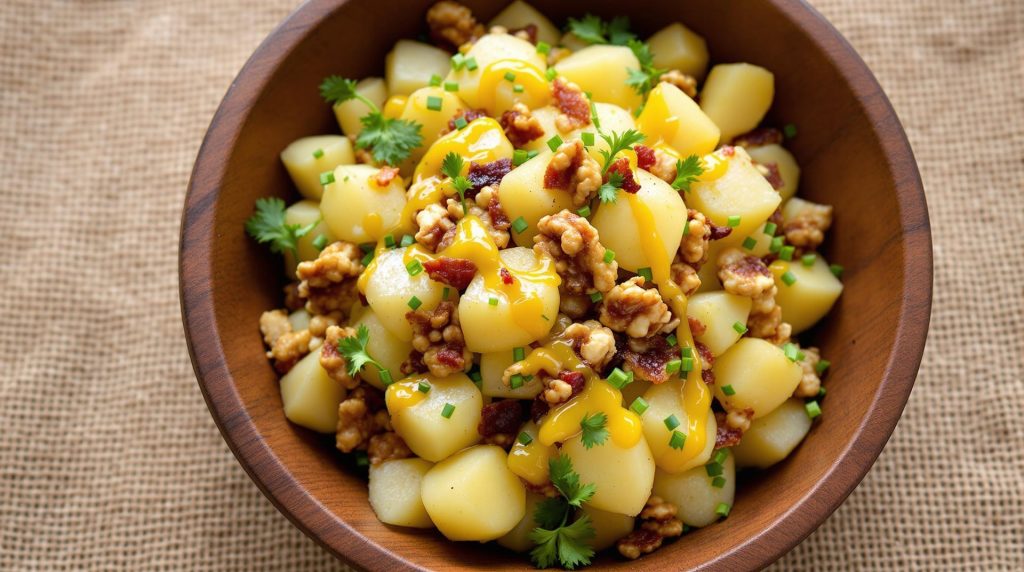 découvrez la recette authentique de la salade de pommes de terre ardéchoise : une alliance gourmande de lardons, noix croquantes et vinaigrette délicate au vin jaune pour un plaisir savoureux et régional.