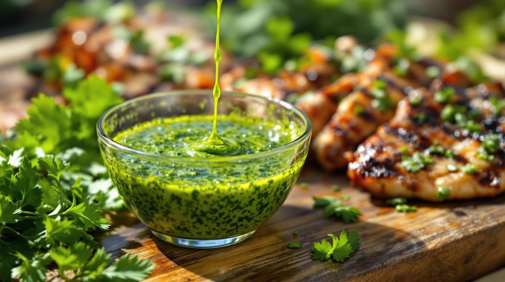 chimichurri express aux herbes fraîches, prêt en 10 min: une sauce parfumée et relevée pour sublimer steaks, brochettes et viandes grillées à tomber.