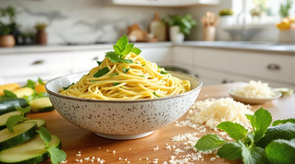 découvrez une recette délicieuse et rafraîchissante de spaghettis à la crème de courgette et menthe fraîche. cette alternative estivale au pesto saura séduire vos papilles avec ses saveurs légères et originales, idéales pour les repas ensoleillés.