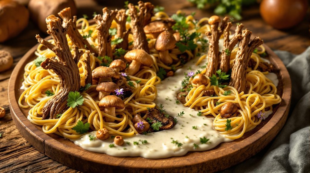savourez des spaghettis gourmands aux champignons sauvages, nappés d’une délicate crème au vin blanc. une recette authentique et parfumée qui apporte toute la magie de la forêt dans votre assiette !