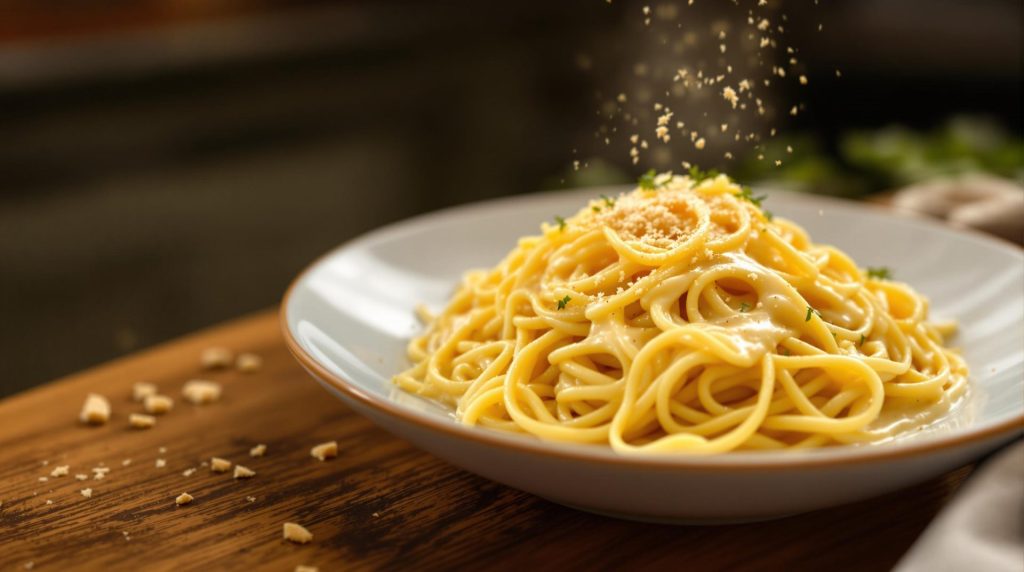 savourez des spaghettis onctueux aux trois fromages, sublimés par une crème légère et une pointe de noix de muscade. un plat réconfortant et généreux à partager en toute simplicité !