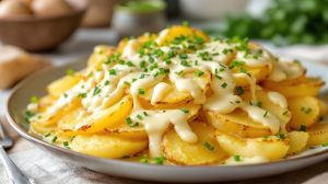 découvrez notre tartiflette revisitée, alliant pommes de terre fondantes, reblochon savoureux et une délicate crème à la moutarde douce pour une touche originale et gourmande.