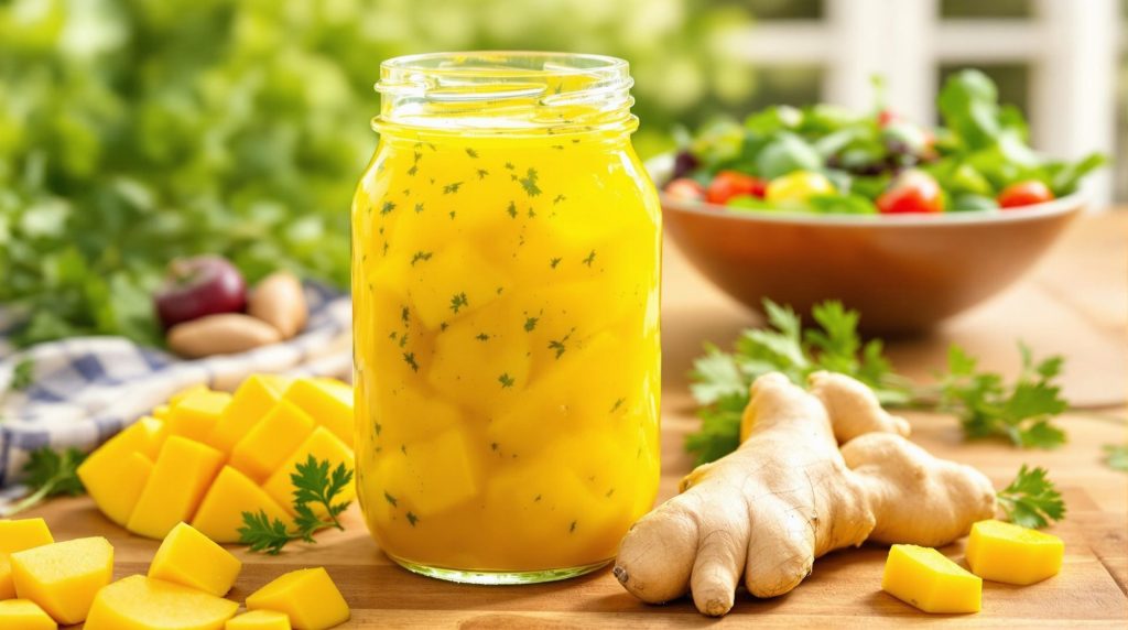 découvrez cette vinaigrette tiède à la mangue, gingembre et coriandre, idéale pour rehausser vos salades d'été. parfaite harmonie de saveurs exotiques et fraîches, elle ajoutera une touche délicieuse à vos plats estivaux.