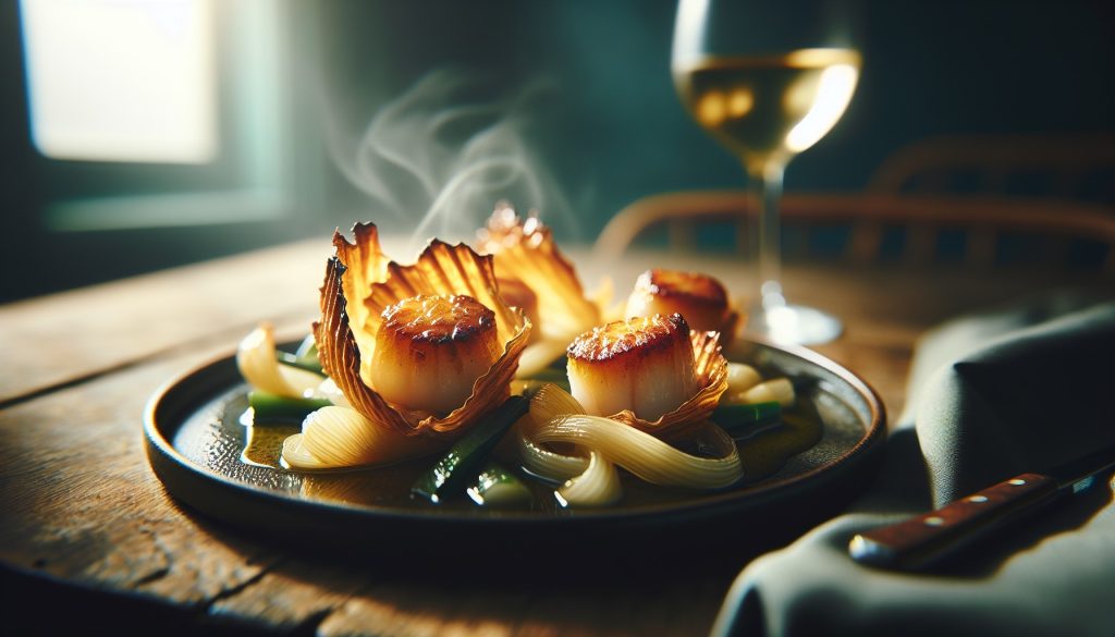 découvrez notre recette élégante et rapide : délices croustillants de saint-jacques aux poireaux en feuille de brick, une entrée raffinée pour ravir vos invités.