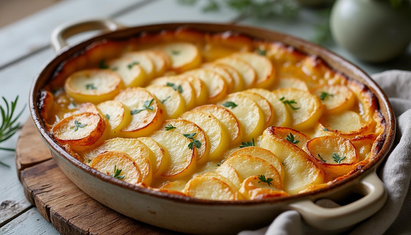 découvrez notre recette simple et rapide de gratin dauphinois ultra crémeux avec seulement 5 ingrédients, parfait pour réchauffer vos soirées d'hiver.